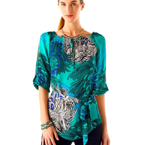 WHBM Floral Split Sleeve Silk Blouse W/ Sash Like New Worn Once size Small - Picture 3 of 17